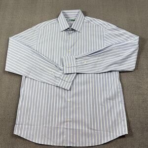 United Colors Of Benetton Shirt Adult Large Blue Striped Button Up Long Sleeve
